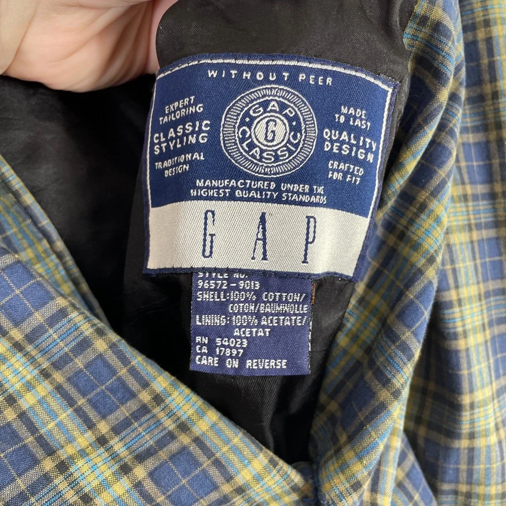 Gap Classic Blazer Mens Large Blue Green Plaid Cotton Tailored Jacket